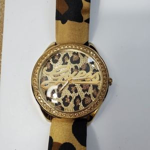 Guess Bling Bezel Leather Leopard Band Watch